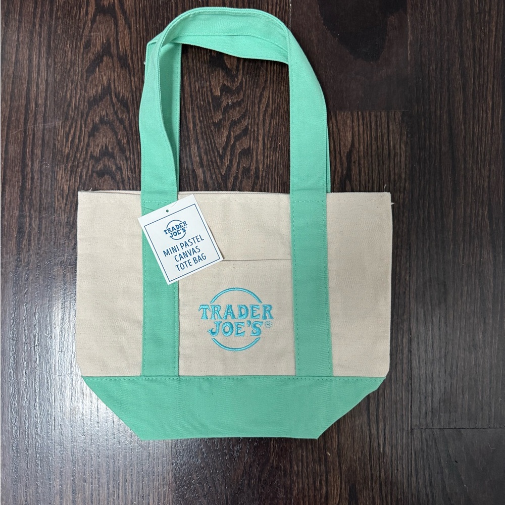 Trader Joe’s Limited Edition Spring 🌷Mini Mint Green Canvas Tote Bag - Picture 2 of 7